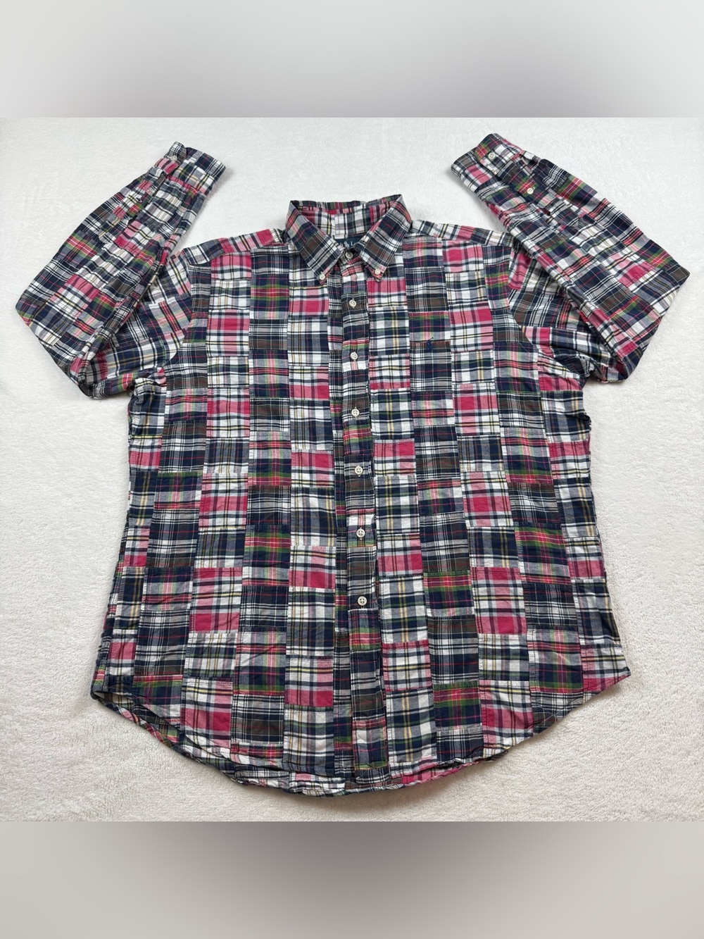 VTG Ralph Lauren classic fit patchwork shirt men’s L plaid multicolor button up